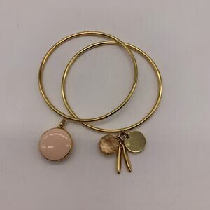 J. Crew Gold Tone Bangle Bracelets Set of 2 With Locket and Charms